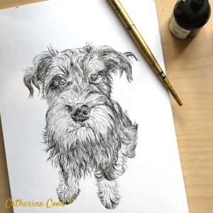 pen and ink dog drawing