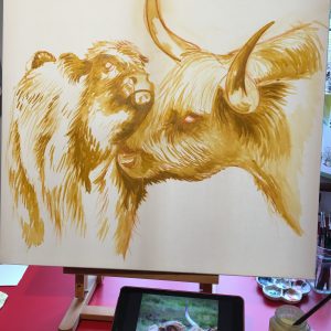 Cow oil painting in progress